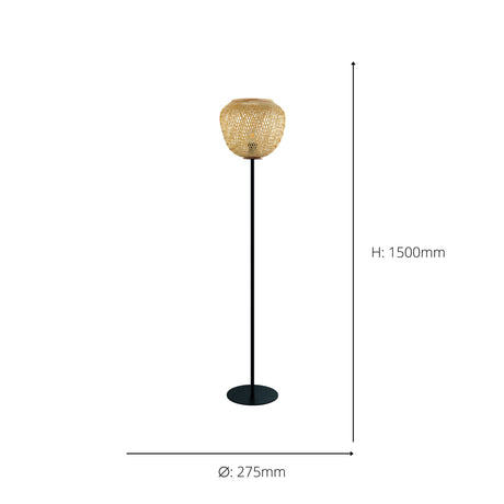 Eglo EU DEMBLEBY Floor Lamp – Vintage Black & Natural Wood Design, E27, Foot Switch, Indoor Lighting