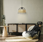 Eglo EU Anwick Black Metal And Natural Wicker Single Pendant Light Ceiling Fitting, (D) 37cm