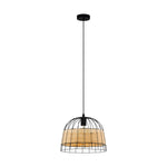 Eglo EU Anwick Black Metal And Natural Wicker Single Pendant Light Ceiling Fitting, (D) 37cm