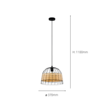 Eglo EU Anwick Black Metal And Natural Wicker Single Pendant Light Ceiling Fitting, (D) 37cm