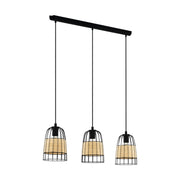 Eglo EU Vintage Anwick Black/Rattan Steel 3-Light Pendant