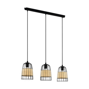 Eglo EU Vintage Anwick Black/Rattan Steel 3-Light Pendant
