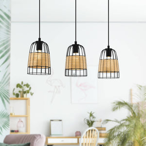 Eglo EU Vintage Anwick Black/Rattan Steel 3-Light Pendant
