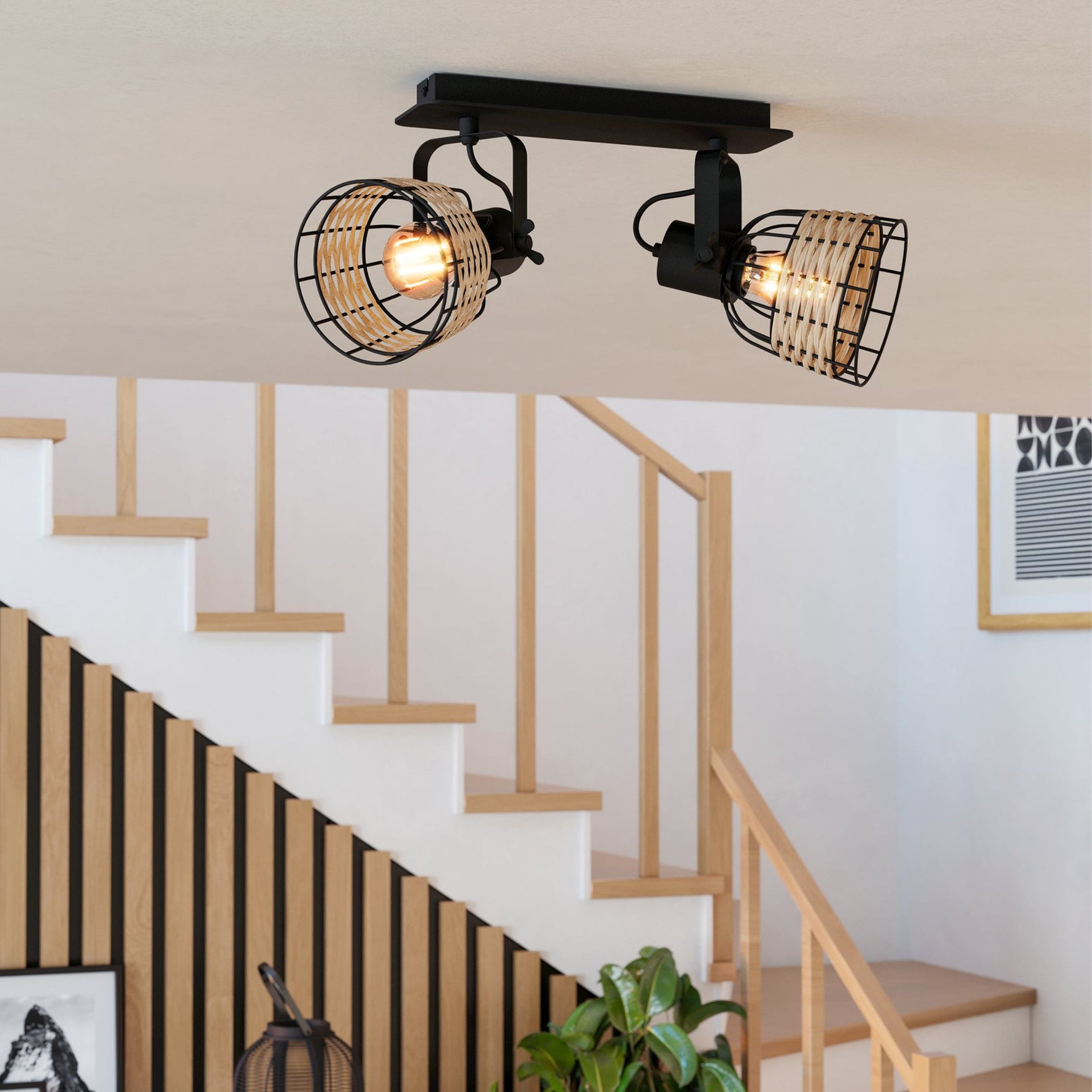 Eglo EU TINDORI Pendant Ceiling Light – Wooden Slatted Shade, Satin Nickel Finish, E27, Height Adjustable