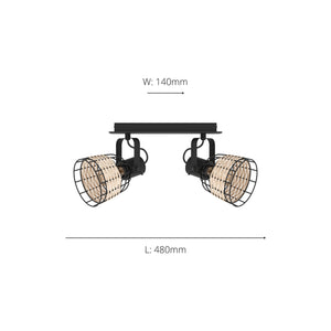 Eglo EU Vintage Anwick 1 Black/Rattan Steel 2-Light Spotlight