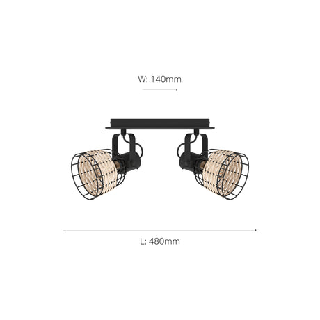 Eglo EU Vintage Anwick 1 Black/Rattan Steel 2-Light Spotlight