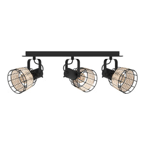 Eglo EU Vintage Anwick 1 Black/Rattan Steel 3-Light Spotlight