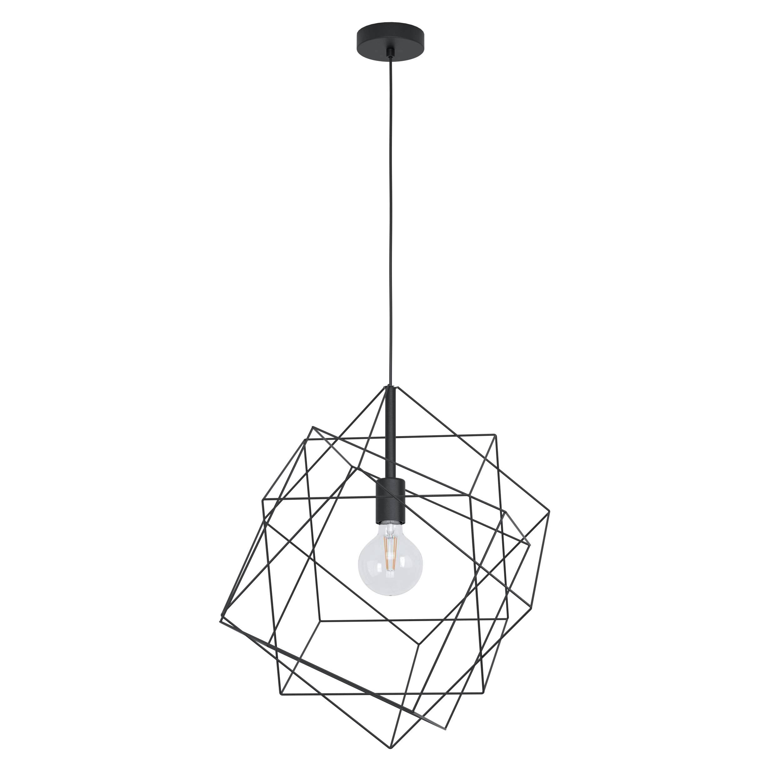 Eglo EU STRAITON Pendant Ceiling Light – Vintage Black Steel Open Shade, E27, Height Adjustable, Indoor Lighting