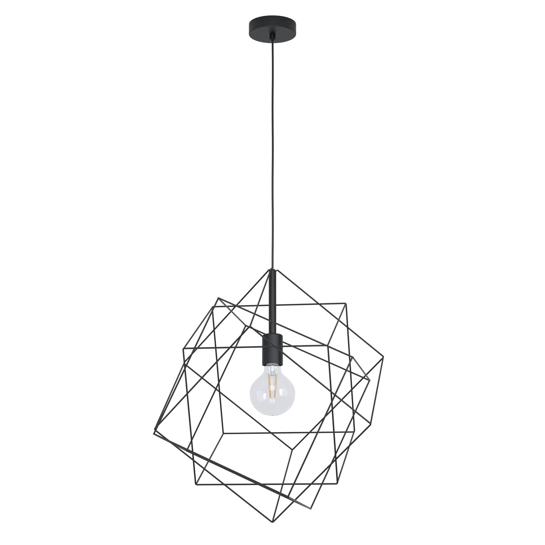 Eglo EU STRAITON Pendant Ceiling Light – Vintage Black Steel Open Shade, E27, Height Adjustable, Indoor Lighting product image - Endon Lighting from First Light Direct with great prices and fast UK delivery