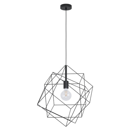 Eglo EU STRAITON Pendant Ceiling Light – Vintage Black Steel Open Shade, E27, Height Adjustable, Indoor Lighting
