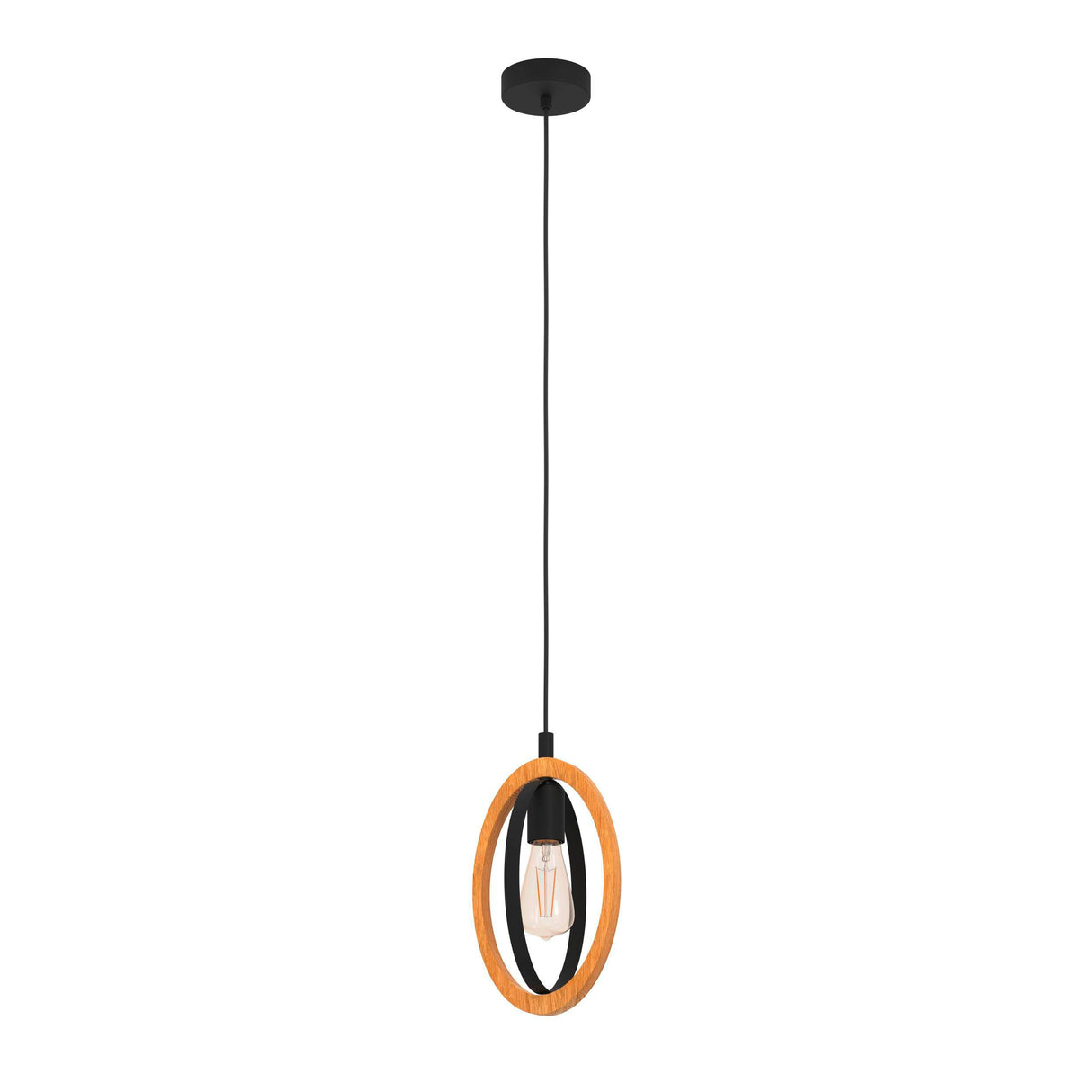 Eglo EU Basildon Single Pendant Light E27 Black Wood