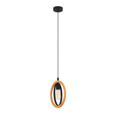 Eglo EU Basildon Single Pendant Light E27 Black Wood