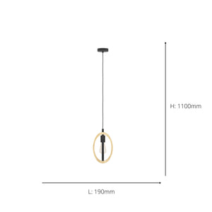 Eglo EU Basildon Single Pendant Light E27 Black Wood