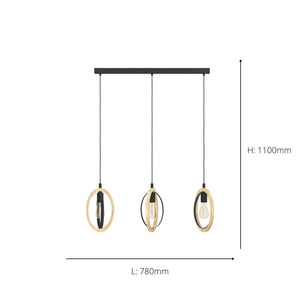 Eglo EU Basildon 3 Set Pendant E27 Black Wood