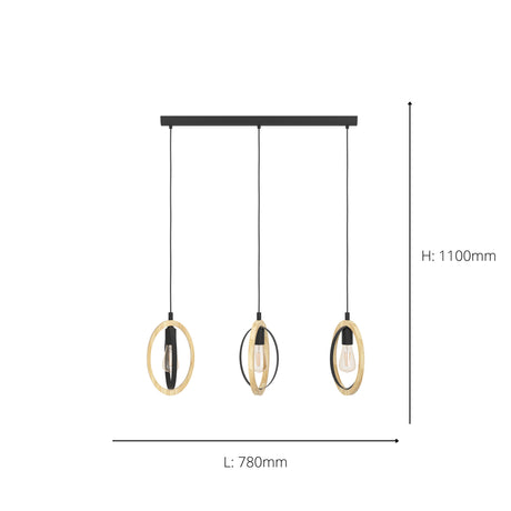 Eglo EU Basildon 3 Set Pendant E27 Black Wood