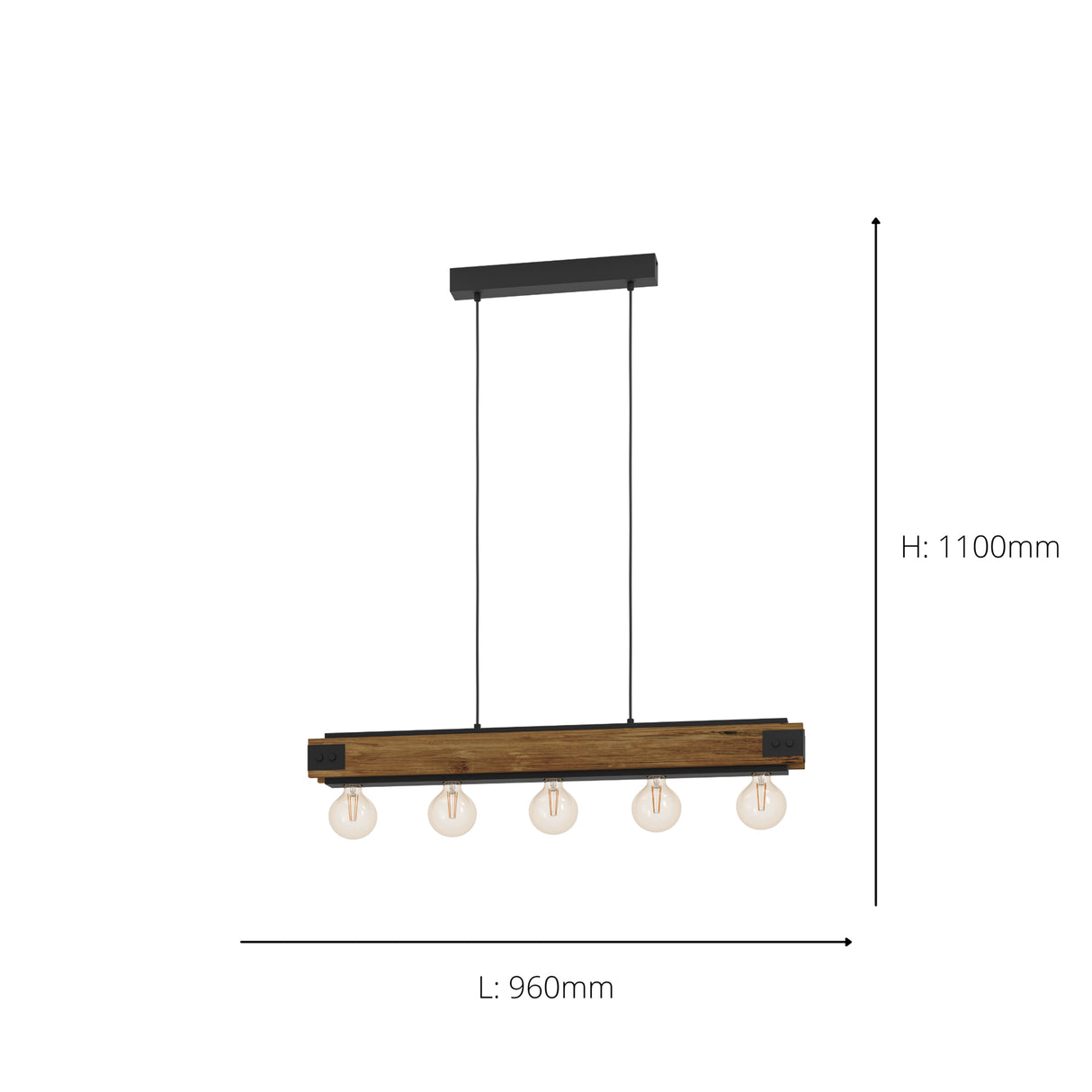 Eglo EU Layham Steel & Wood Modern Indsutrial 5-Light Pendant