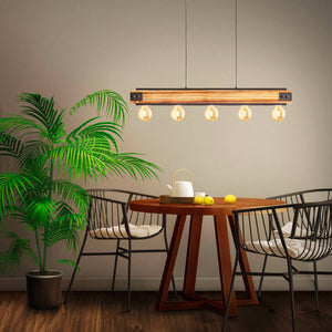Eglo EU Layham Steel & Wood Modern Indsutrial 5-Light Pendant