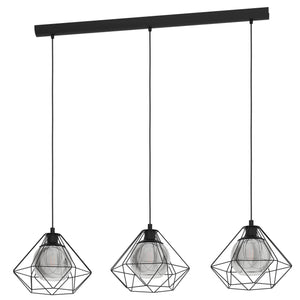 Eglo EU VERNHAM Pendant Ceiling Light – Black Steel with Smoked Glass Shades, E27, Height Adjustable, Indoor Lighting