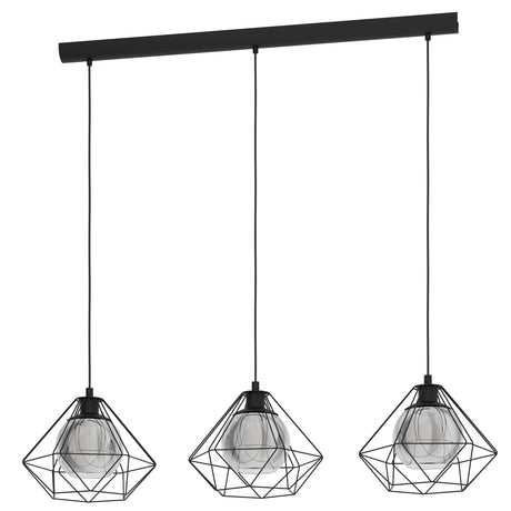 Eglo EU VERNHAM Pendant Ceiling Light – Black Steel with Smoked Glass Shades, E27, Height Adjustable, Indoor Lighting