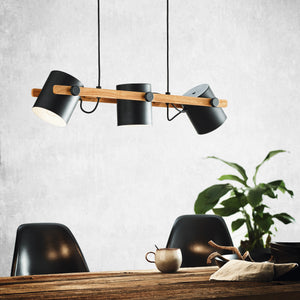 Eglo EU Hornwood Retro Wood And Black Steel 3-Light Pendant