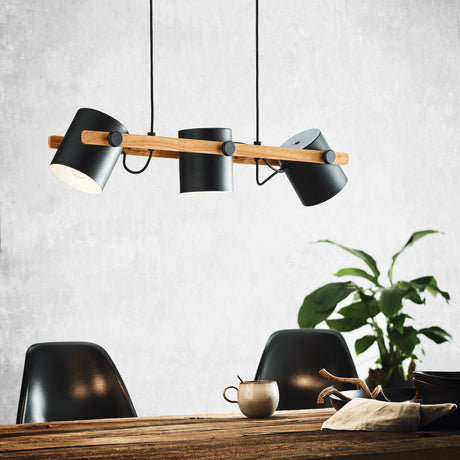 Eglo EU Hornwood Retro Wood And Black Steel 3-Light Pendant