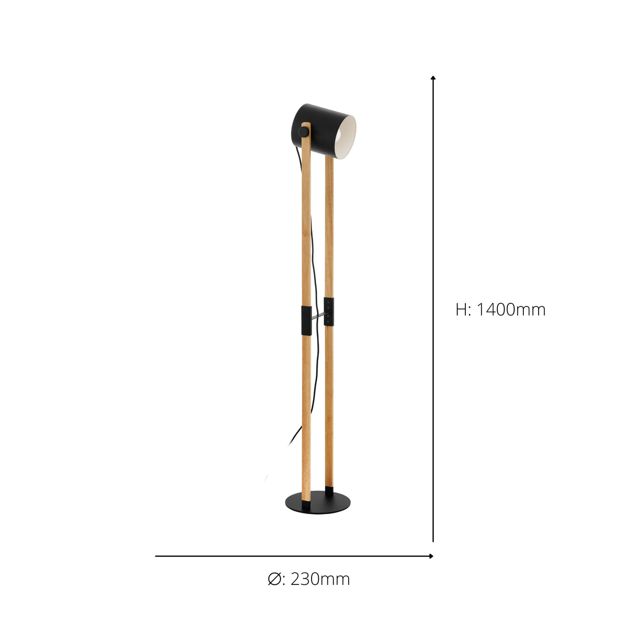 Eglo EU Hornwood 1-Light Retro Wood And Black Steel Floor Lamp