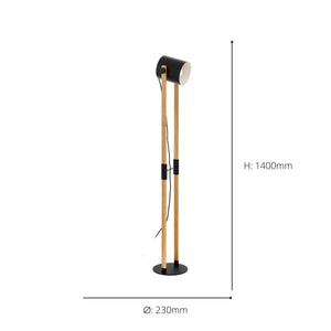 Eglo EU Hornwood 1-Light Retro Wood And Black Steel Floor Lamp