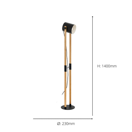 Eglo EU Hornwood 1-Light Retro Wood And Black Steel Floor Lamp