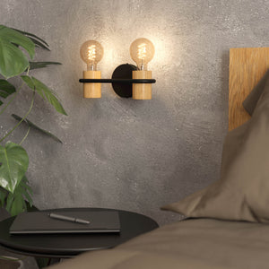 Eglo EU Twin Wall Light Black/Wood CHIEVELEY