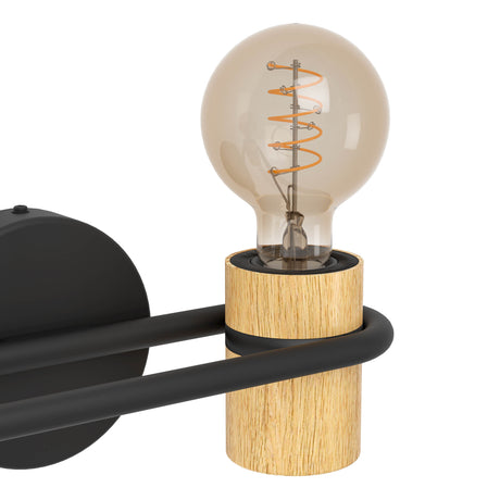 Eglo EU Twin Wall Light Black/Wood CHIEVELEY