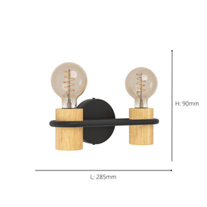 Eglo EU Twin Wall Light Black/Wood CHIEVELEY