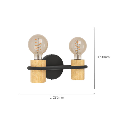 Eglo EU Twin Wall Light Black/Wood CHIEVELEY