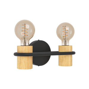 Eglo EU Twin Wall Light Black/Wood CHIEVELEY