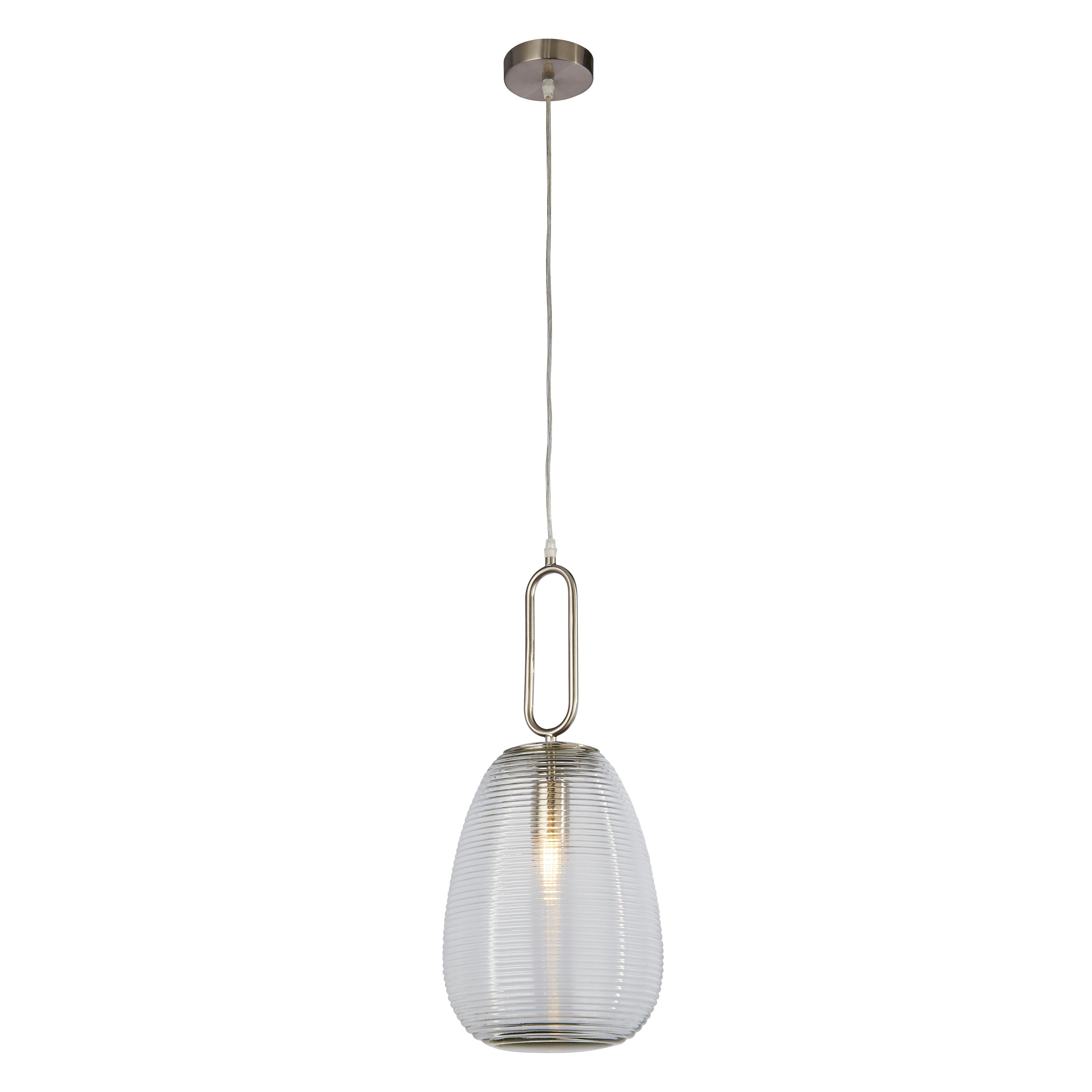 Elixir Pendant - Satin Nickel Metal & Ribbed Glass