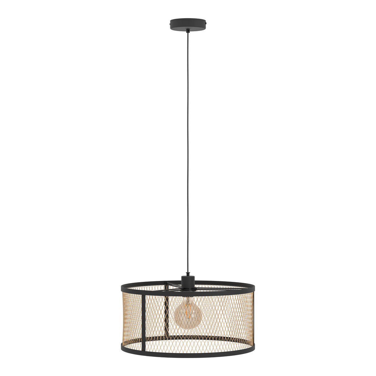 Eglo EU Dellow Single Pendant Light E27 Black Brass
