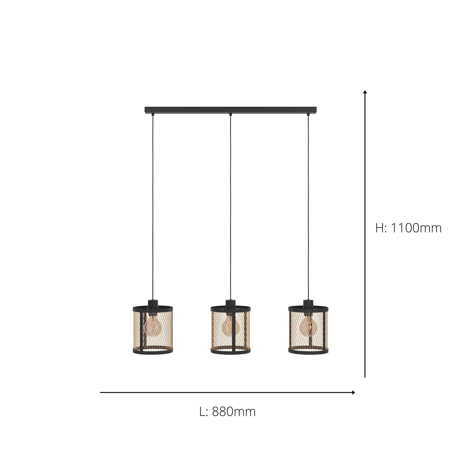 Eglo EU Dellow Steel Black & Brass Contemporary 3-Light Pendant
