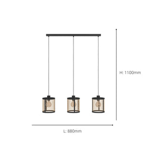 Eglo EU Dellow Steel Black & Brass Contemporary 3-Light Pendant