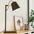 Eglo EU Lacey Table Lamp Black Steel with Wooden Accents & Inner Cream Shade E14
