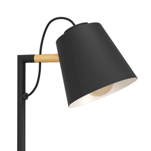 Eglo EU Lacey Table Lamp Black Steel with Wooden Accents & Inner Cream Shade E14