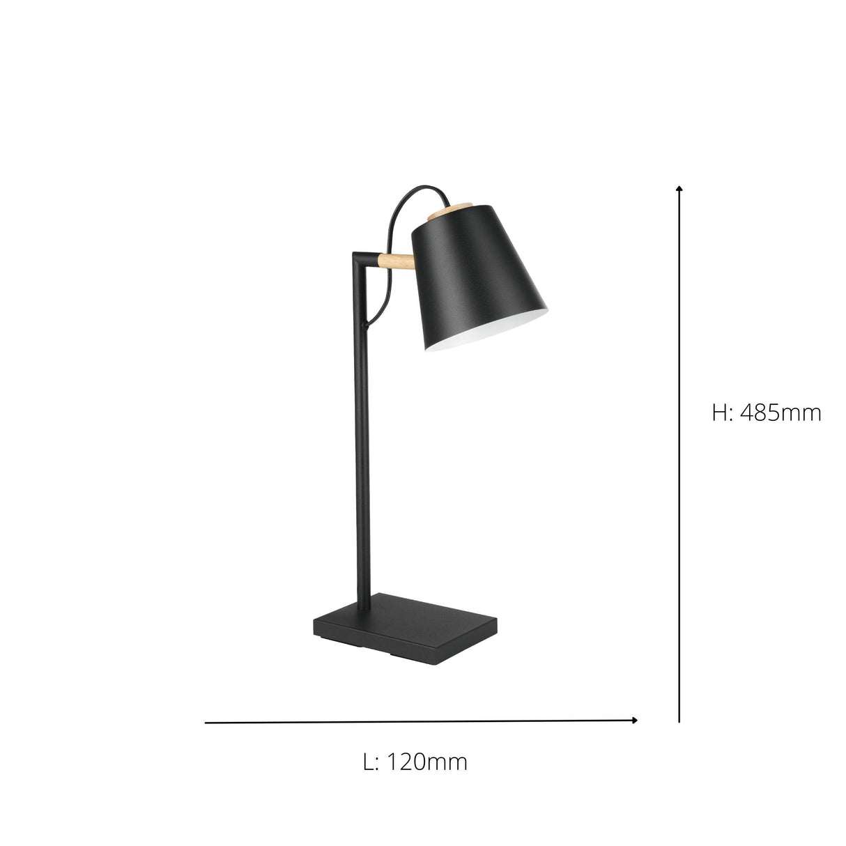 Eglo EU Lacey Table Lamp Black Steel with Wooden Accents & Inner Cream Shade E14