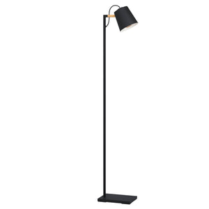 Eglo EU LACEY Vintage Floor Lamp – Black & Wood, E27 Fitting, Foot Switch