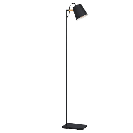 Eglo EU LACEY Vintage Floor Lamp – Black & Wood, E27 Fitting, Foot Switch