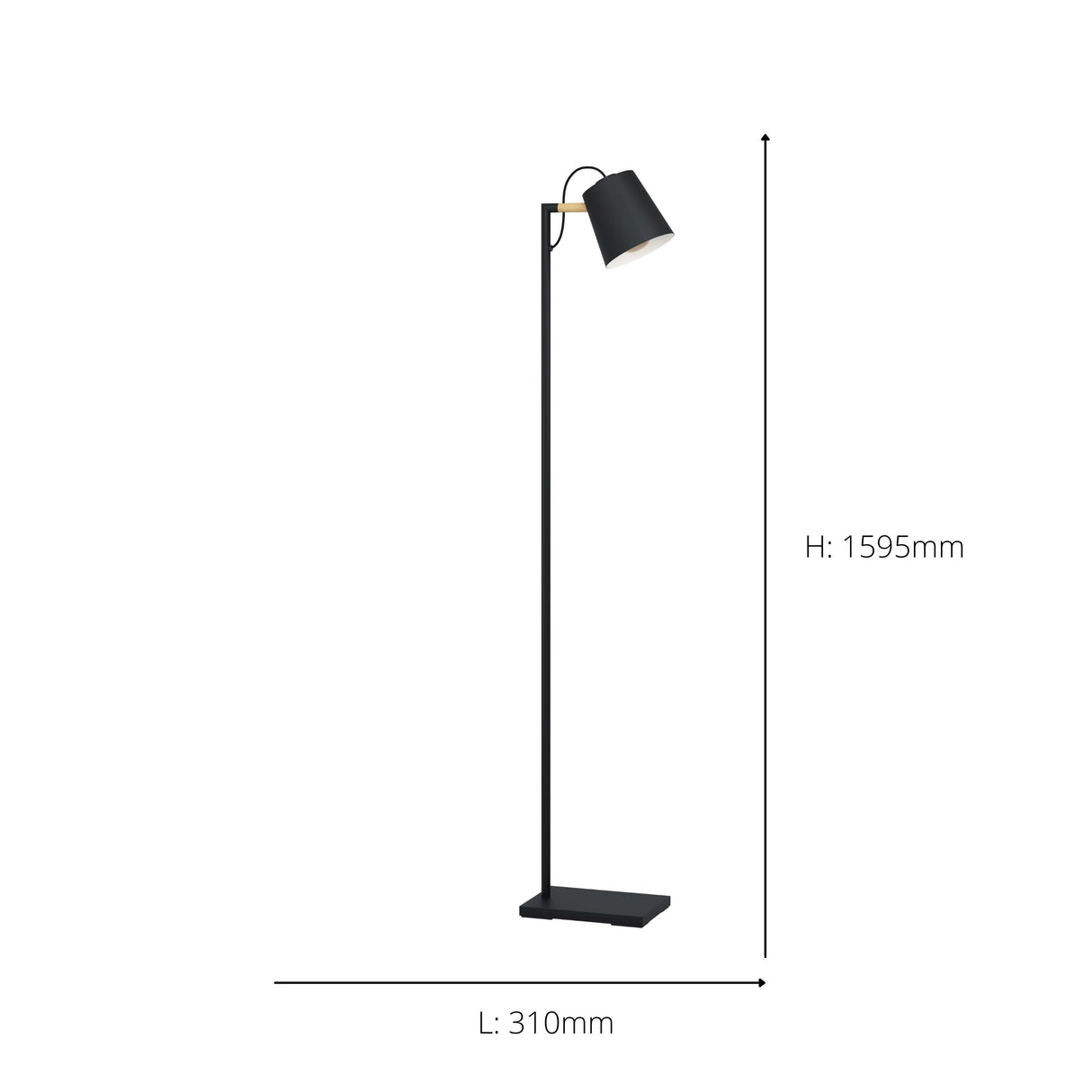 Eglo EU LACEY Vintage Floor Lamp – Black & Wood, E27 Fitting, Foot Switch