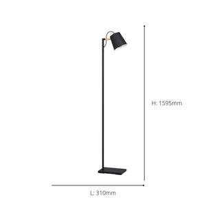 Eglo EU LACEY Vintage Floor Lamp – Black & Wood, E27 Fitting, Foot Switch