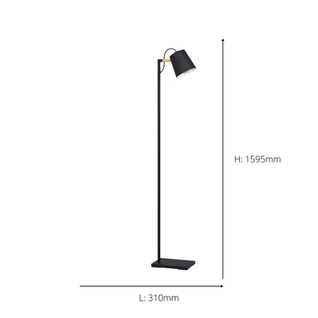 Eglo EU LACEY Vintage Floor Lamp – Black & Wood, E27 Fitting, Foot Switch