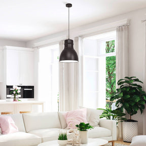 Eglo EU Ebury Pendant Light Black Steel & White Inner Vintage Domed Shade E27