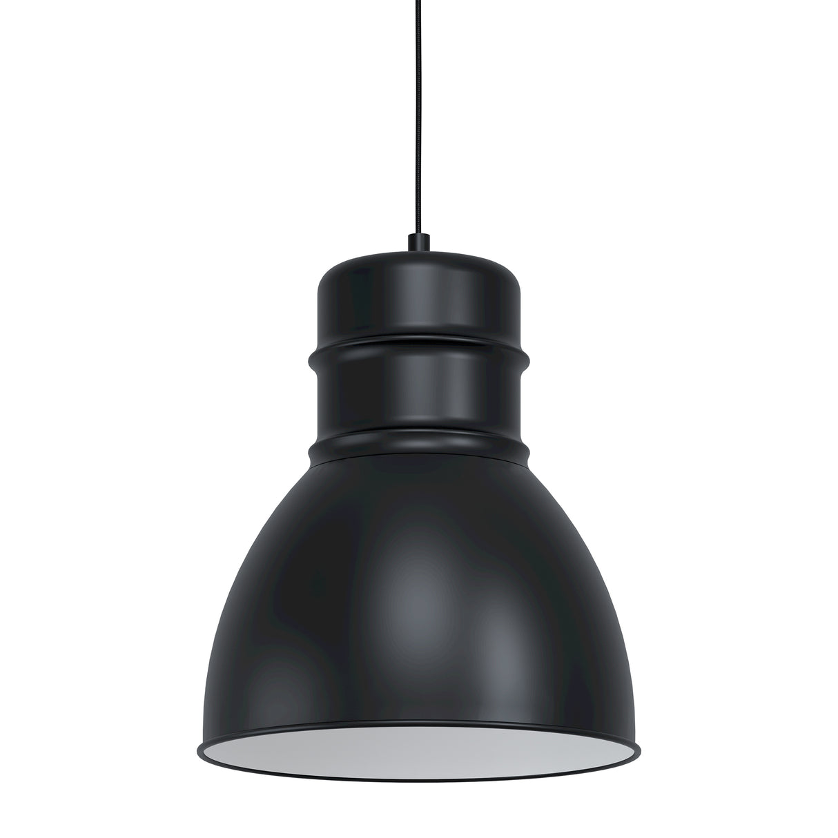Eglo EU Ebury Pendant Light Black Steel & White Inner Vintage Domed Shade E27