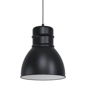 Eglo EU Ebury Pendant Light Black Steel & White Inner Vintage Domed Shade E27
