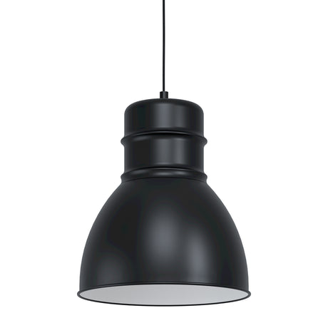 Eglo EU Ebury Pendant Light Black Steel & White Inner Vintage Domed Shade E27