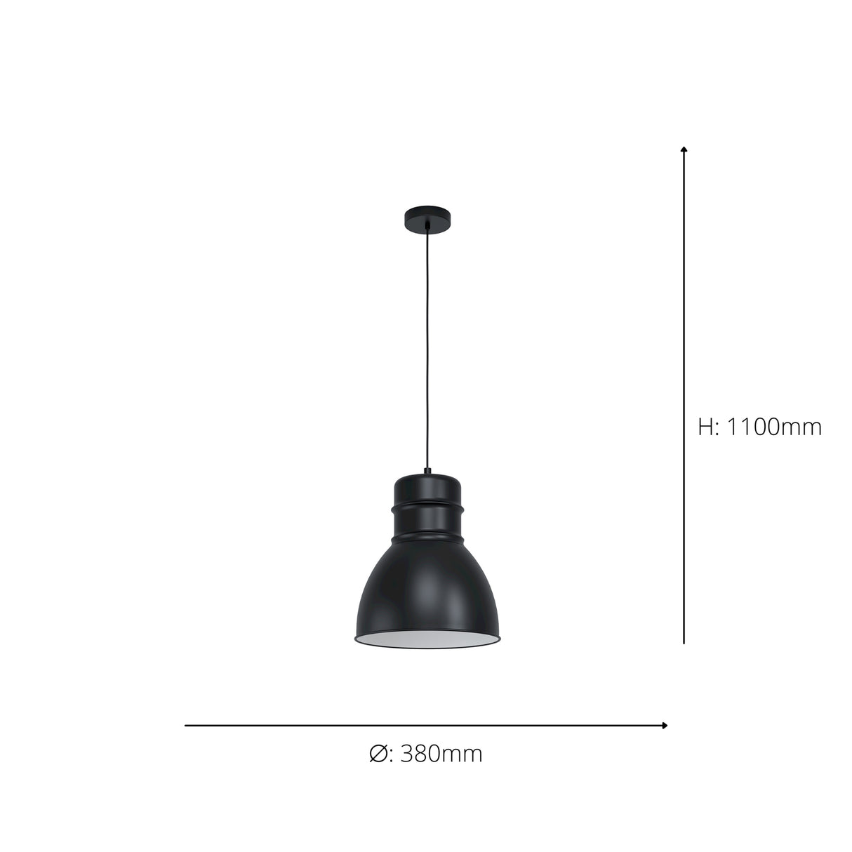 Eglo EU Ebury Pendant Light Black Steel & White Inner Vintage Domed Shade E27